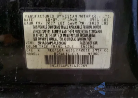 2010 Nissan Sentra 2.0 z USA, uszkodzony, nr VIN 3N1AB6AP6AL630089